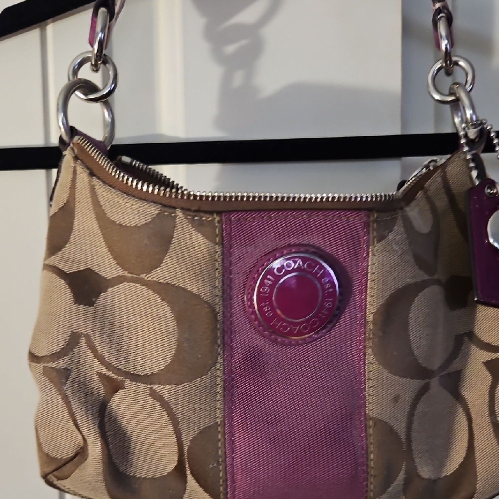 Coach Beige and Magenta Shoulder Bag